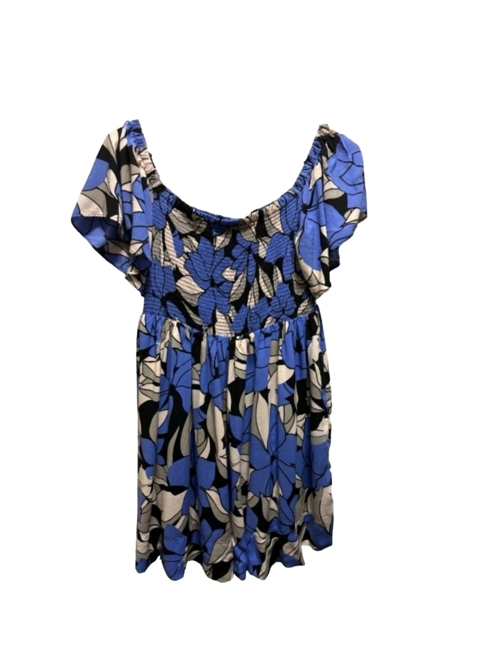 Free People Louise Smocked Dress Blue Tropical Print Women's - Picture 2 of 9
